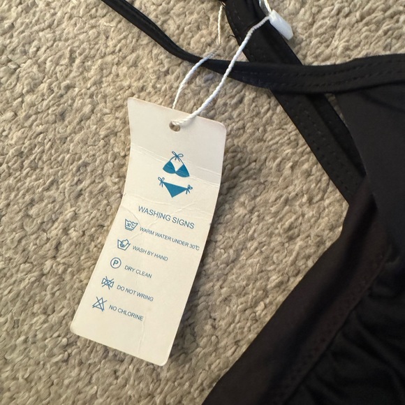 Black one piece bathing suite with ties - Picture 3 of 7